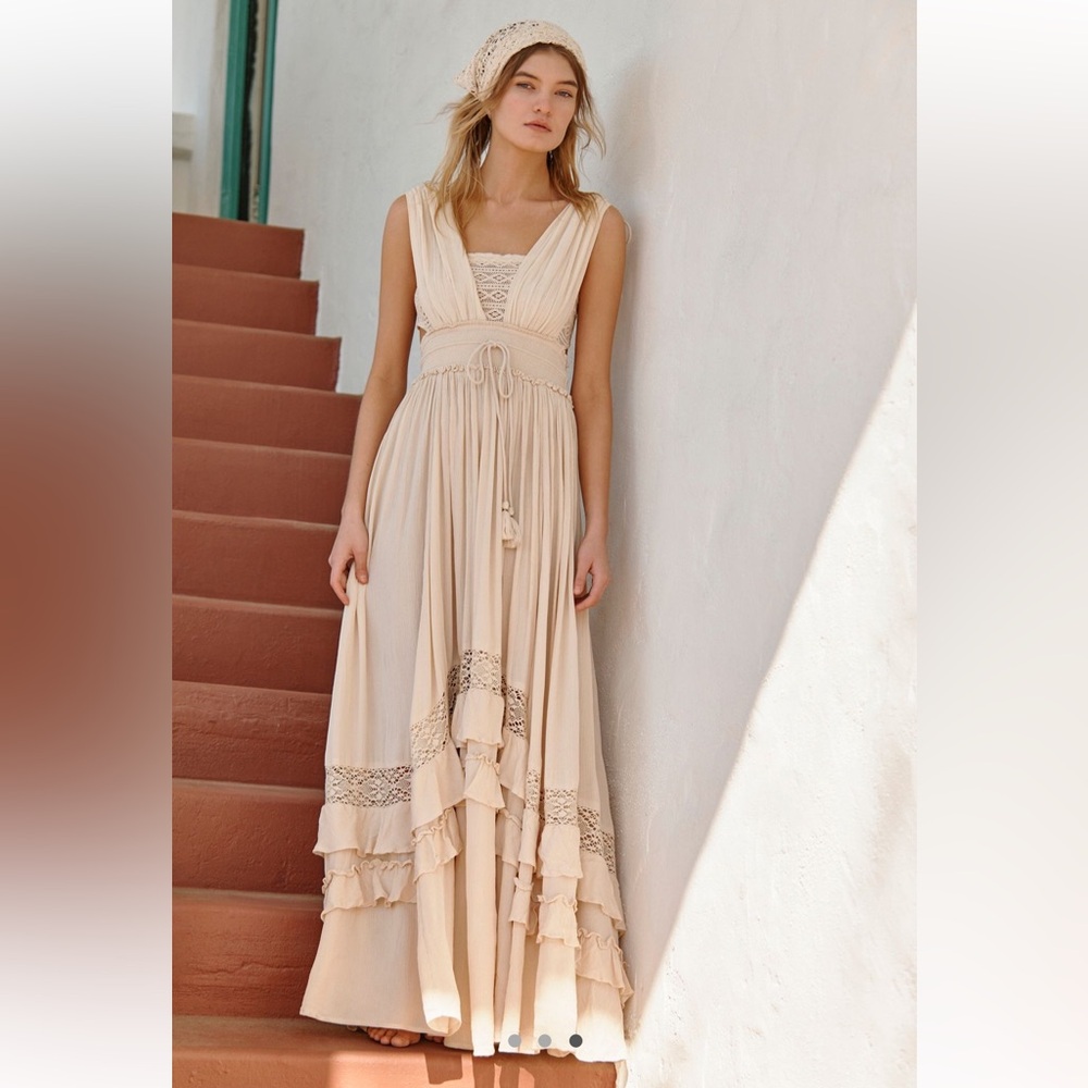 Free People Summer Khaki Santa Maria Maxi Dress